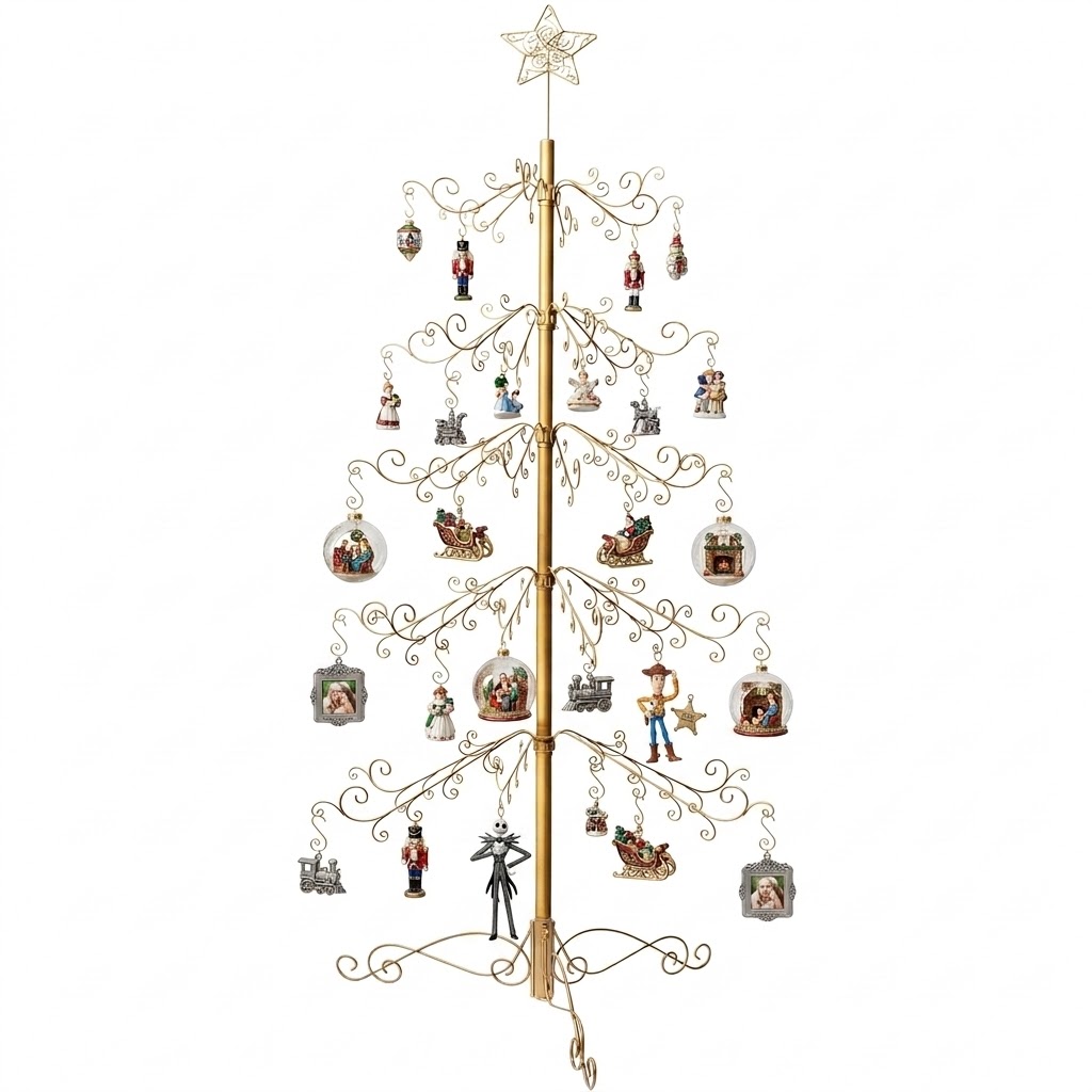 HOHIYA  6.5 Feet Wrought Iron Christmas Tree Alternative Metal Ornament Display Stand with 174 Hooks Extra Large Floor Standing ECO Xmas Tree for Keepsake Collections Gold